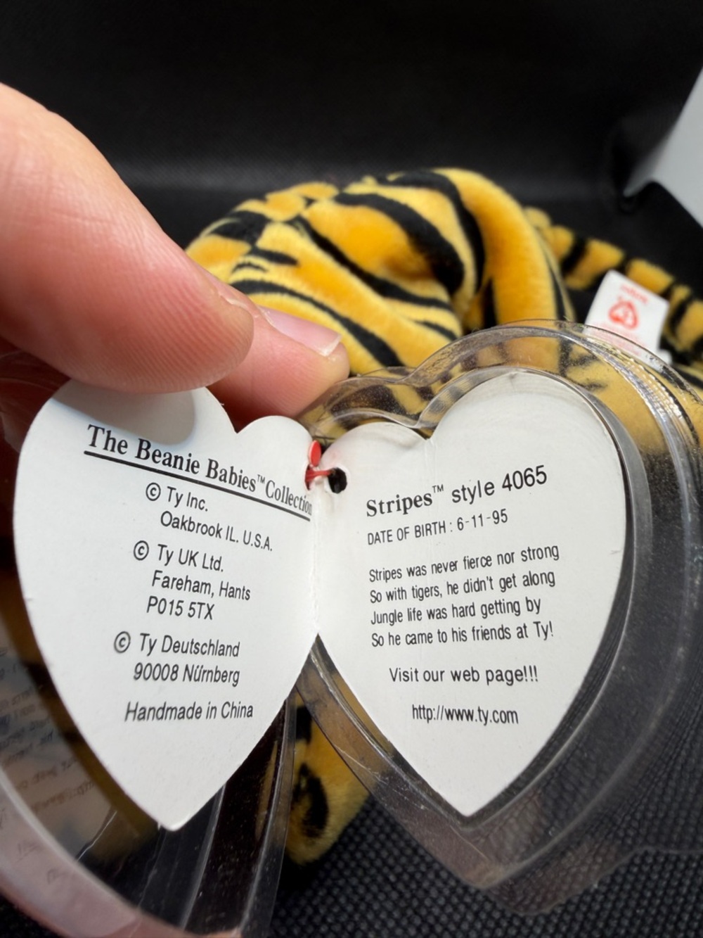 Ty Beanie Baby Stripes Tiger 1995 Vintage Plush w/ Tag Protector PVC - Picture 6 of 7
